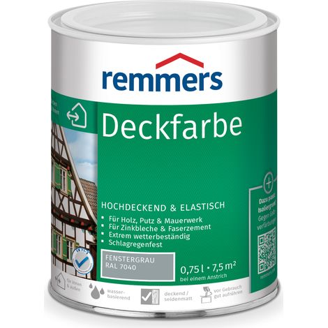 Remmers Deckfarbe fenstergrau (RAL 7040), 0,75 Liter, Deckfarbe für innen und außen, Wetterschutzfarbe viele Untergründe, hochdeckend, wetterfest