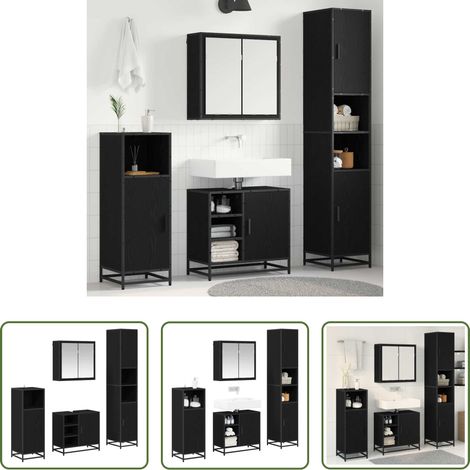 vidaXL Meuble miroir -  Ensemble de mobilier de salle de bain 4 pcs Chêne noir (1/5)