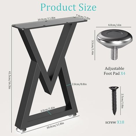 Set of Metal Table Legs, for Sofa, 41.5 x 30 x 7 cm, Black (1/4)