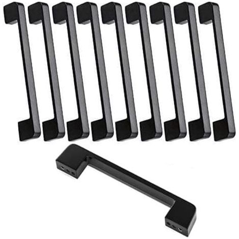 10 pcs Poignee de Meuble Cuisine Noir , Poignée Meubles Entraxe 160mm, Poignet Carrée de Porte d'Armoire Moderne pour Tiroirs, Armoires, Placards, Bureaux (1/4)