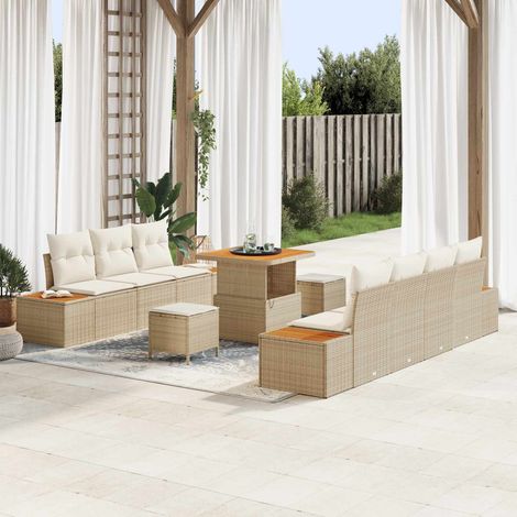 Ensemble Canapé de Jardin Modulable en Rattan Synthétique Beige et Crème 10 Pièces - PANGIVO (1/5)