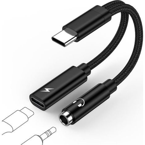 TECHTA Adaptateur USB C Jack 3.5mm avec Charge Rapide, 2 en 1 Type C PD Charge Adaptateur, USB C vers AUX (1/5)