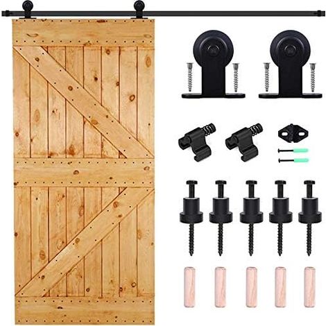 5.5FT/167cm Sliding Barn Wood Door Hardware Closet Track Kit Single Door -Sliding Doors Hardware Kit Single Roller Skate (1/5)