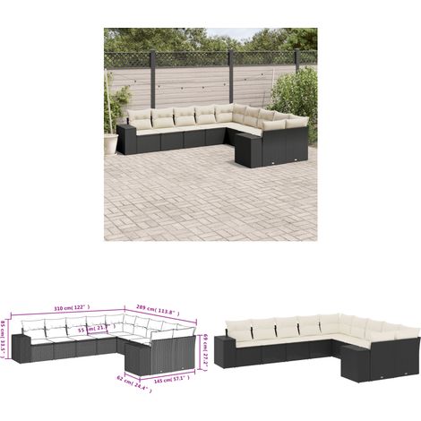 Salon de jardin 10 pcs avec coussins noir résine tressée - Ensemble Salon De Jardin - Meuble Extérieur - Résine Tressée - Rotin Synthétique - Mobilier De Jardin - Home & Living (1/3)
