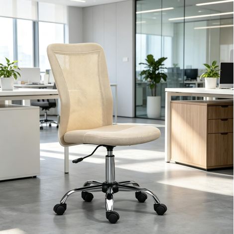 Chaise de bureau ergonomique 43x58x90-100 cm en maille beige, réglable pour bureau – MEUBLIV (1/5)