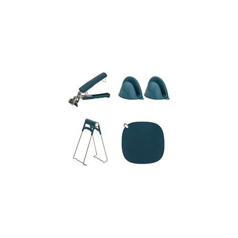 Set di 4 pinze da cucina antiscottatura in acciaio inox, tappetino antiscivolo, accessori da cucina - Crezuo