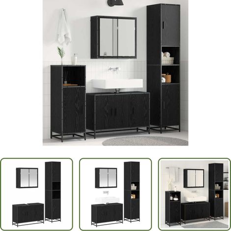 vidaXL Flachspiegel -  Badezimmermöbel-Set 3 pcs Schwarz Eichen-Optik Holzwerkstoff (1/5)