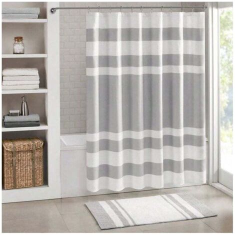 QORVA-Rideau de douche à motif de gaufre, design à rayures, rideaux de douche en tissu pour salle de bain avec gestion de l'humidité, qualité premium de spa, moderne, standard, 72 X 72 pouces, décorat (1/4)
