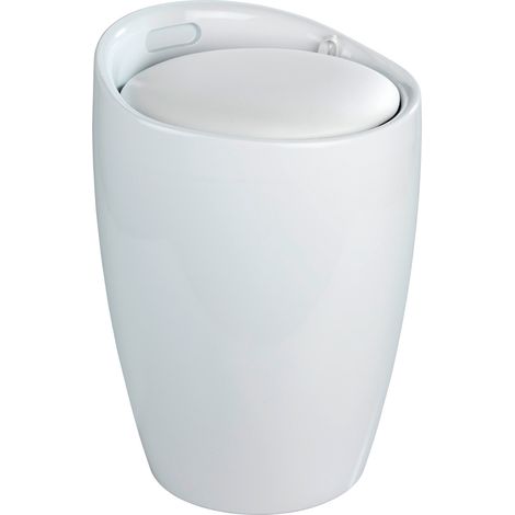 Wenko – Tabouret panier à linge blanc – Coffre à linge amovible 20l – Plastique ABS résistant 120kg – d36x50,5cm – Coussin amovible