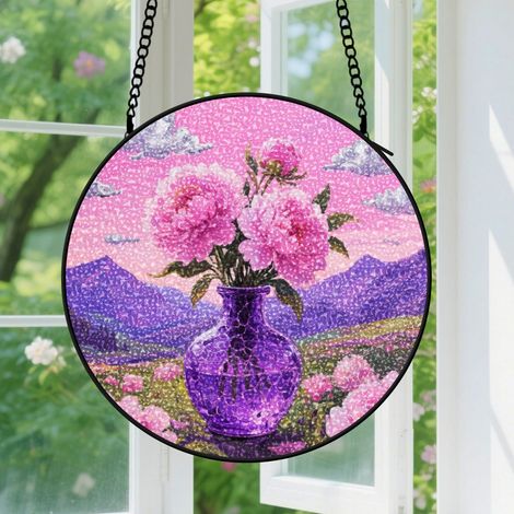 30cm Suspension décorative vitrale pour fenêtre, motif floral, décoration de fenêtre, cadeau pour amateurs de fleurs, pendaison de crémaillère, pour amoureux, amis et couples (1/5)