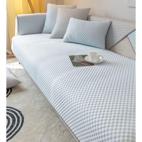 Protège-canapé rafraîchissant été – Housse de canapé unie respirante et antidérapante – Lavable pour canapé et mobilier de salon (70 × 70 cm - Bleu clair) (1/5)