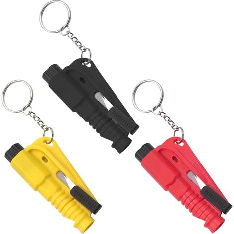 Rompeventanas y cortacinturones de seguridad - Llavero de emergencia 3 en 1 - Rompeventanas, cortacinturones de seguridad, silbato de supervivencia - Herramienta de rescate para coche