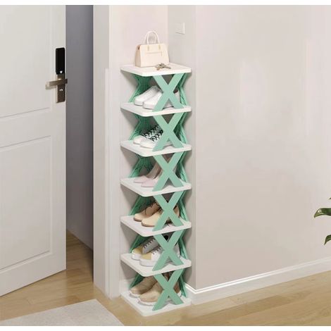 Étagère bleue de chaussures petite à 7 niveaux, pliante étagère à chaussures domestique, de rangement (1/5)