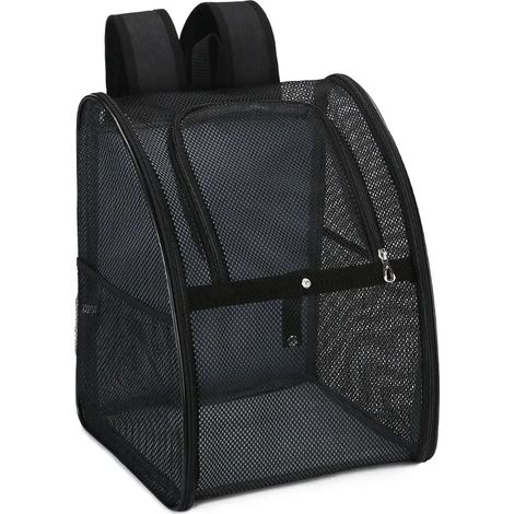 Sac à dos pour animaux de compagnie - grand sac à dos pour chat jusqu'à 9 kg avec filet respirant - pour chats moyens et grands ou petits chiens - sac à dos de voyage, de randonnée et de camping (noir