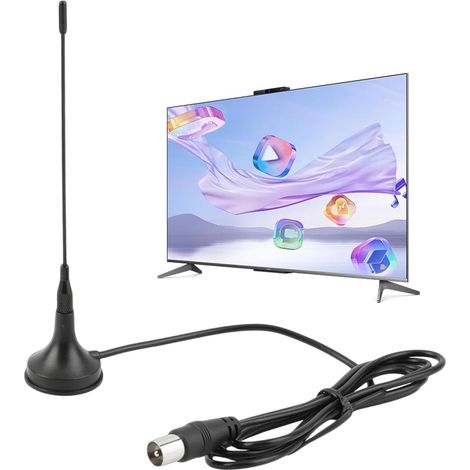 Antenne TV Intérieure TNT HD DTA180 - Antenne Compacte et Portable avec Base Magnétique, pour Réception Télévisuelle en France et Belgique, pour Maison, Camping-Car, Caravane - Noir (1/5)