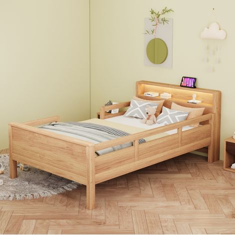 Letto singolo per bambini 90x200 cm in pino con LED, USB Type-C e ripiano (1/5)