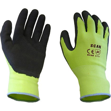 Scan Hi-Vis Yellow Foam Latex Coated Gloves - Large