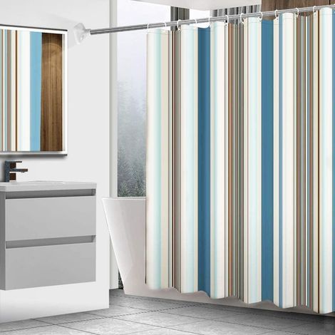 Filiyano-Rideau de douche 200x200cm en polyester à rayures, imperméable et résistant à la moisissure, avec boucles, 12 crochets et ourlet lesté (1/5)