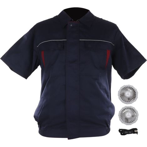 Veste Rafraîchissante USB à Manches Courtes avec Ventilateurs - Vêtement Climatisé pour Été - Taille XL Bleu Marine et Rouge (1/4)