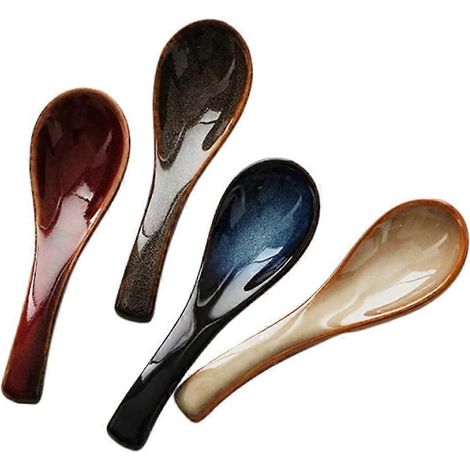 Set aus 4 japanischen Lamian-Nudellöffeln, blaue Keramiklöffel, Retro-Porzellanlöffel (1/5)