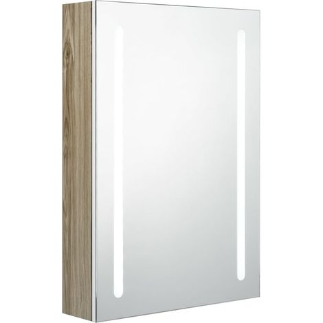 Armoire de salle de bain à miroir LED Blanc et chêne 50x13x70 (1/5)