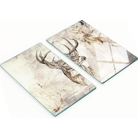 Juego de tablas de cocina de vidrio templado con diseño de ciervo, 2 x 30 x 52 cm. (1/5)