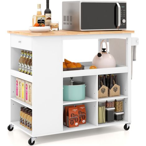 Kitchen Island Rolling Storage Trolley Cart Cupboard With 4 Adjustable Shelves (1/5)