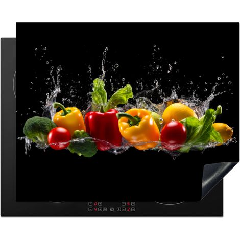 Induction Hob Protector Bell bell pepper - Water - Vegetable - Black 65x52 cm