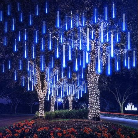 Bleu Météore Pluie Guirlandes Lumineuse, 8 Tubes 30Cm 192 Led Eclairage Météore Douche, Lumière Etanche Led Pour Mariage Maison Arbre Jardin De Noël (1/4)