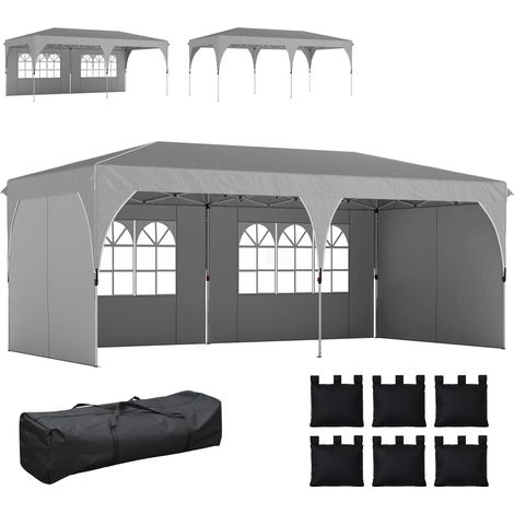 Tonnelle de jardin 3 x 6 m pop up tente pliante réglable en hauteur imperméable protection UV50+ gris