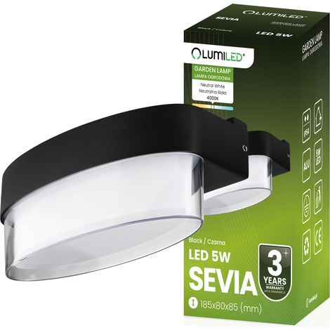 Aplique LED de fachada para exteriores, pared o jardín, luz cálida 4000K, 5W, IP54, SEVIA, negro, LUMILED (1/5)