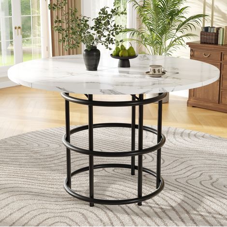 Table à manger ronde MDF effet marbre noir avec pieds en métal noir 100x100x76 cm (1/5)
