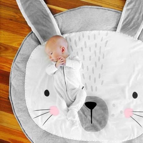 Tapis de jeu activités bébé couverture Tapis à langer forme de lapin jouant enfants- GRIS-Ywey (1/4)