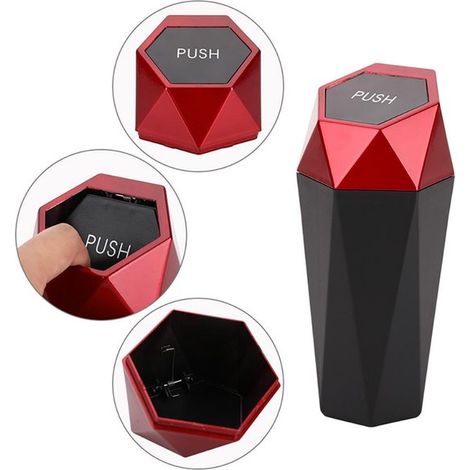 Mini poubelle de voiture rouge – 1 litre – Se fixe dans porte-gobelet – Compacte et pratique (1/5)