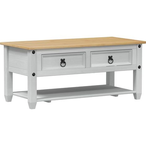Table basse avec tiroir Blanc 100 x 48 x 45 cm Pin massif