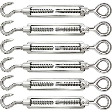 6 Pieces M6 Cable Turnbuckle Adjustable 304 Stainless Steel Cable Turnbuckle Hook and Eye for Wire Tensioner Steel Cable Rope Hook Turnbuckle Accessories (1/5)