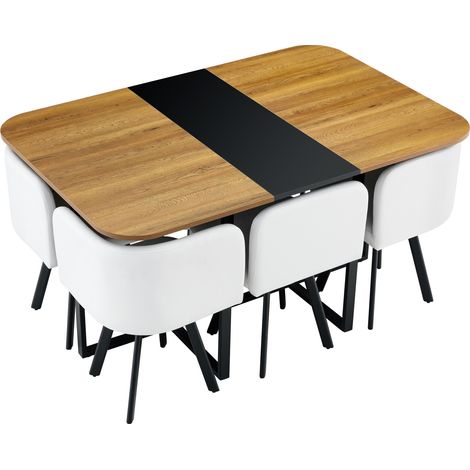 Conjunto de comedor extensible 1 mesa 6 sillas MDF y metal negro HOMVRA (1/5)