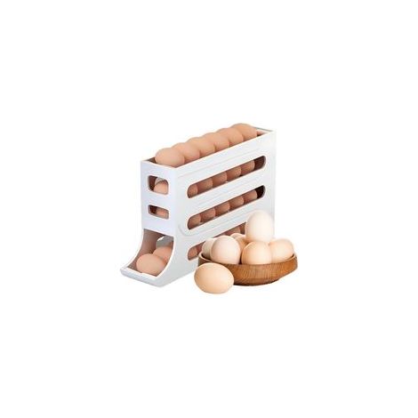 Distributeur d'œufs à 4 niveaux , petit support à œufs peu encombrant pour réfrigérateur et comptoir, organisateur d'œufs de cuisine en plastique durable (blanc) (1/5)