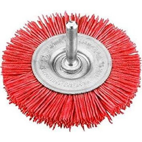 Brosse à disque, grossière, nylon abrasif, Ø 75 mm pour bois, métal et métaux non ferreux, brosse en nylon pour perceuse, y compris tige hexagonale E6.3, pour poncer, structurer (1/4)