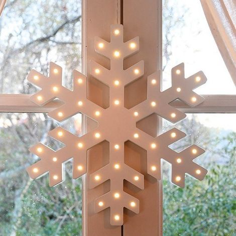 Flocon De Neige Bois Blanc Led Blanc Chaud A Pile A Suspendre (1/3)