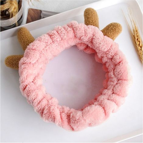 Fascia cosmetica con orecchie decorative per lavarsi il viso e truccarsi, rosa tenue (1/3)