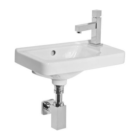 Jika Cubito - Lave-mains 45x25 cm, avec trop-plein, trou pour robinetterie à droite, Jika Perla, blanc H8114241001061 (1/4)