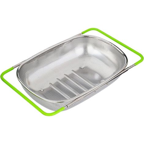 Passoire extensible à poser sur évier (38-54 cm), en acier inoxydable à maille fine pour cuisine, pour égoutter les pâtes, laver les légumes, le riz, les fruits et ranger la vaisselle