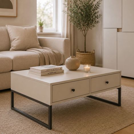 Mesa de Centro Liparoza, 2 Cajones, 2 Compartimentos, Forma Rectangular, 77x60x36h cm Beige (1/3)