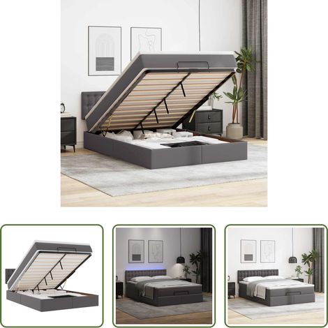LED-Beleuchtung -  Ottoman-Bett mit Matratzen & LEDs Grau 140x200 cm Kunstleder (1/5)