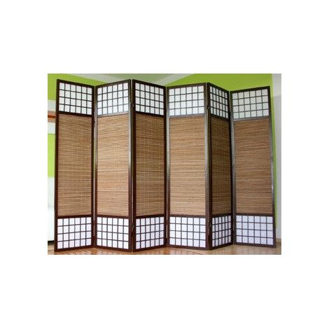 Paravent 6 panneaux marron en bois et bambou 264x175 cm PAR06012 (1/3)