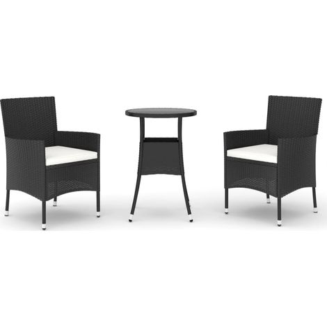 Maison Exclusive - 3-tlg. Garten-Bistro-Set mit Kissen Schwarz Po (1/5)