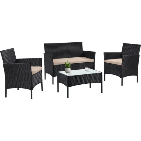 MaxxGarden Set di Mobili da Giardino in Polyrattan - Salotto da Giardino Esterno con 1 Tavolino in Vetro, 1 Panca, Set Giardino Esterno con Sedie e Cuscini Sfoderabili, Telaio in Acciaio (1/5)