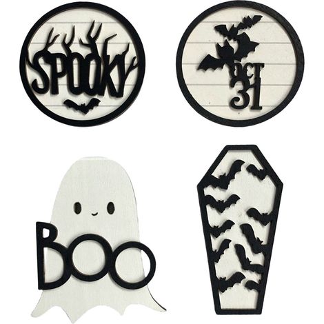 Tiered Tray - Wooden Halloween Decoration Set - Multicolor Home Party Display Stand - 4 Pieces (1/3)