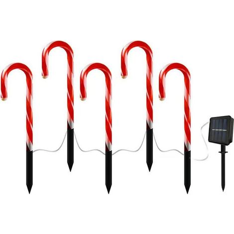 Pack de 5 Canne de Noël Solaire LED Jardin